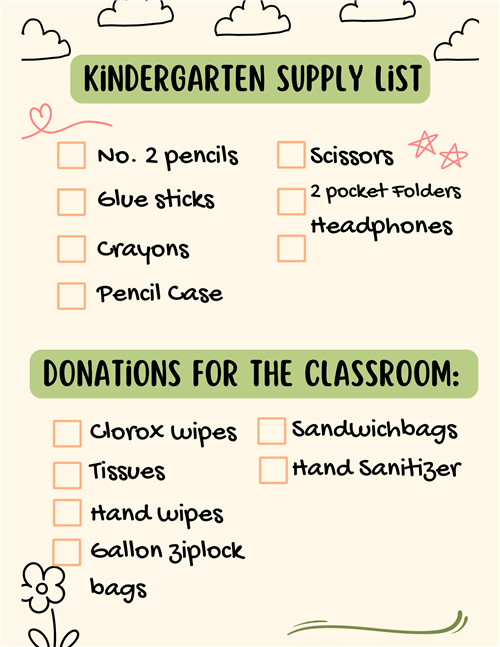 Kindergarten Supply List 2025